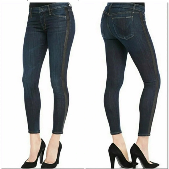 Hudson Ava Super Skinny Black Wash Jeans With Lambs Leather Tuxedo Stripe Sz. 27 - Picture 5 of 11
